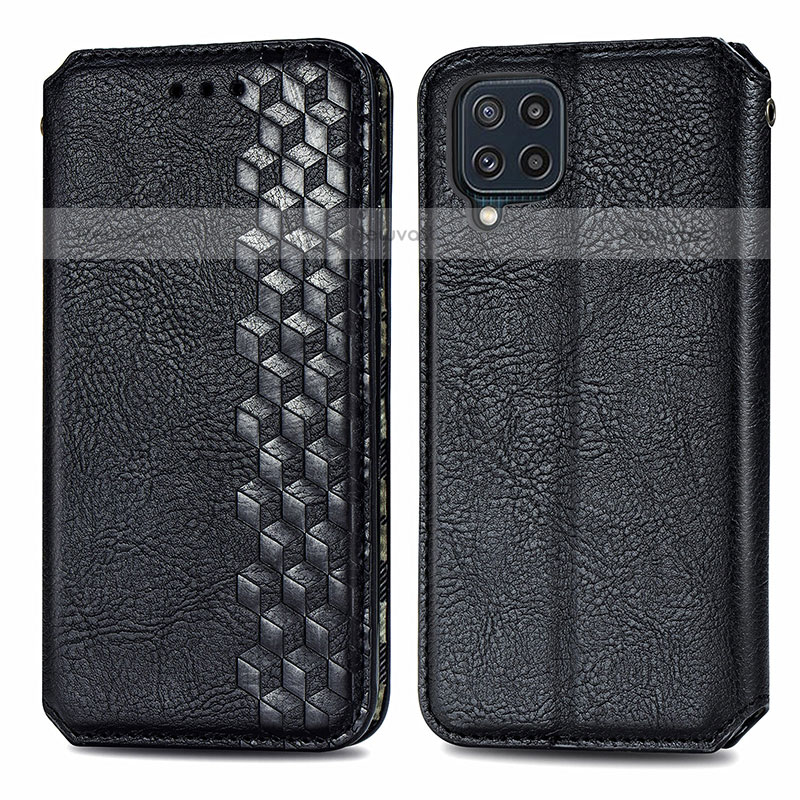 Leather Case Stands Flip Cover Holder S01D for Samsung Galaxy M32 4G Black