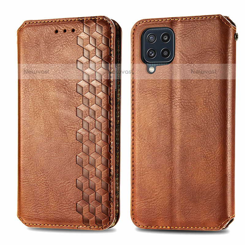 Leather Case Stands Flip Cover Holder S01D for Samsung Galaxy M32 4G Brown