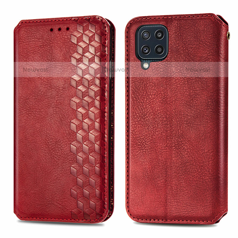 Leather Case Stands Flip Cover Holder S01D for Samsung Galaxy M32 4G Red