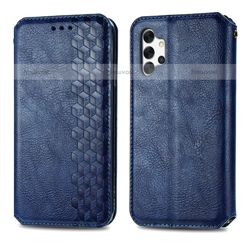 Leather Case Stands Flip Cover Holder S01D for Samsung Galaxy M32 5G Blue