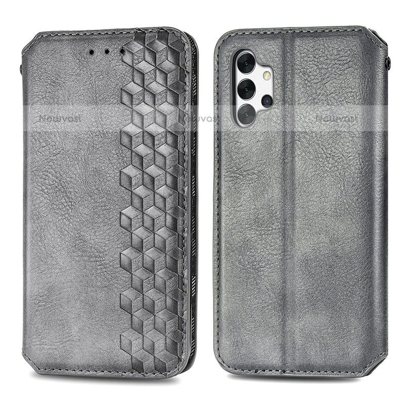 Leather Case Stands Flip Cover Holder S01D for Samsung Galaxy M32 5G Gray