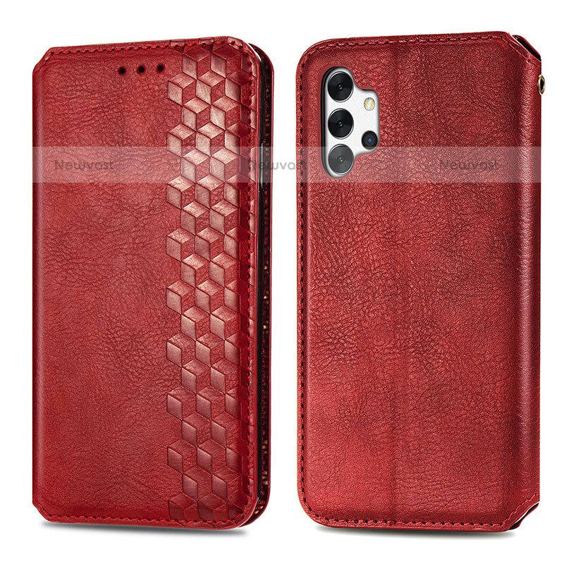 Leather Case Stands Flip Cover Holder S01D for Samsung Galaxy M32 5G Red