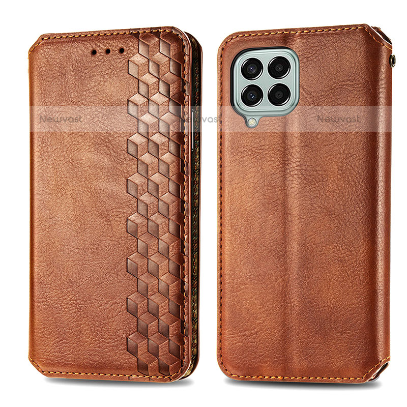 Leather Case Stands Flip Cover Holder S01D for Samsung Galaxy M33 5G Brown