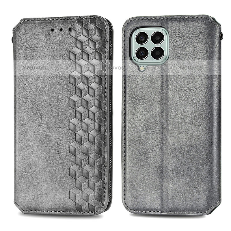 Leather Case Stands Flip Cover Holder S01D for Samsung Galaxy M33 5G Gray