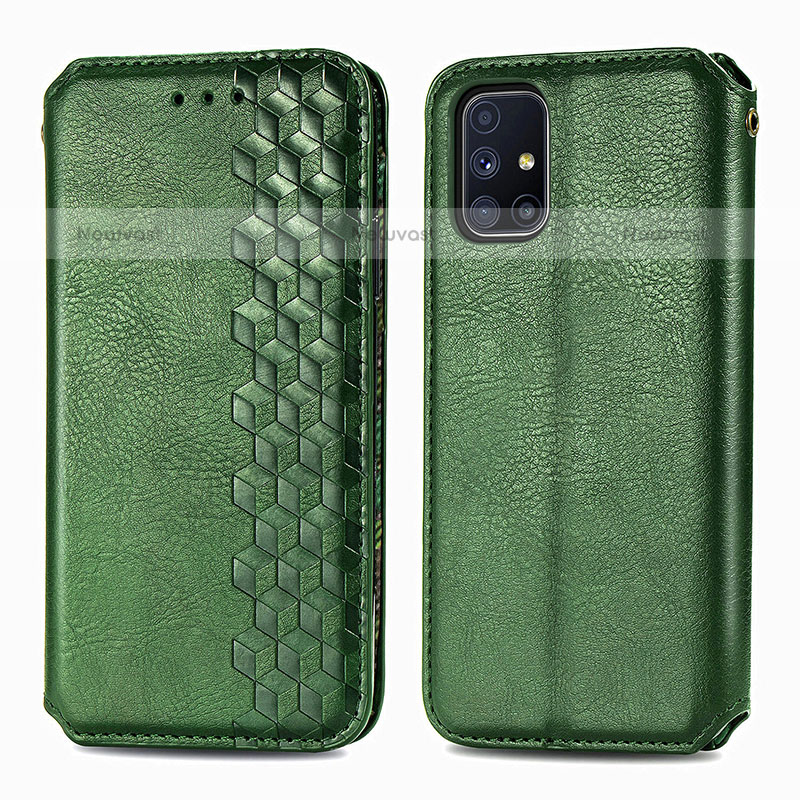 Leather Case Stands Flip Cover Holder S01D for Samsung Galaxy M51 Green