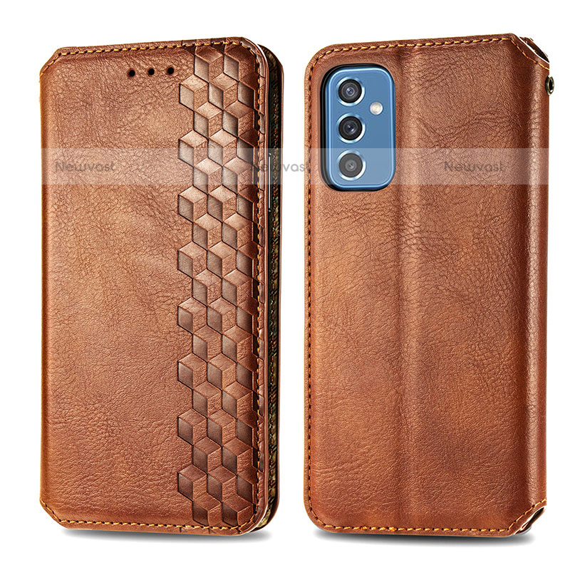 Leather Case Stands Flip Cover Holder S01D for Samsung Galaxy M52 5G Brown