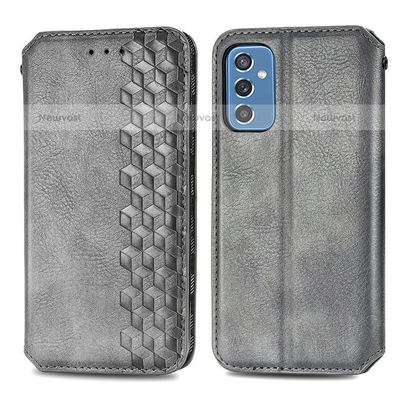 Leather Case Stands Flip Cover Holder S01D for Samsung Galaxy M52 5G Gray