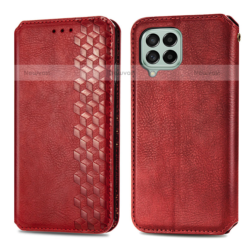 Leather Case Stands Flip Cover Holder S01D for Samsung Galaxy M53 5G Red