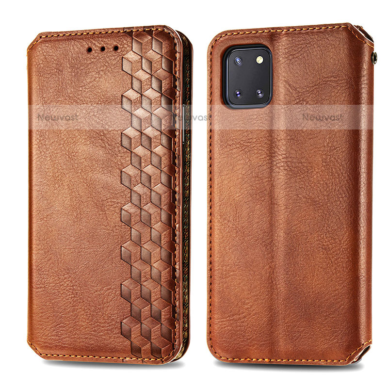 Leather Case Stands Flip Cover Holder S01D for Samsung Galaxy Note 10 Lite Brown