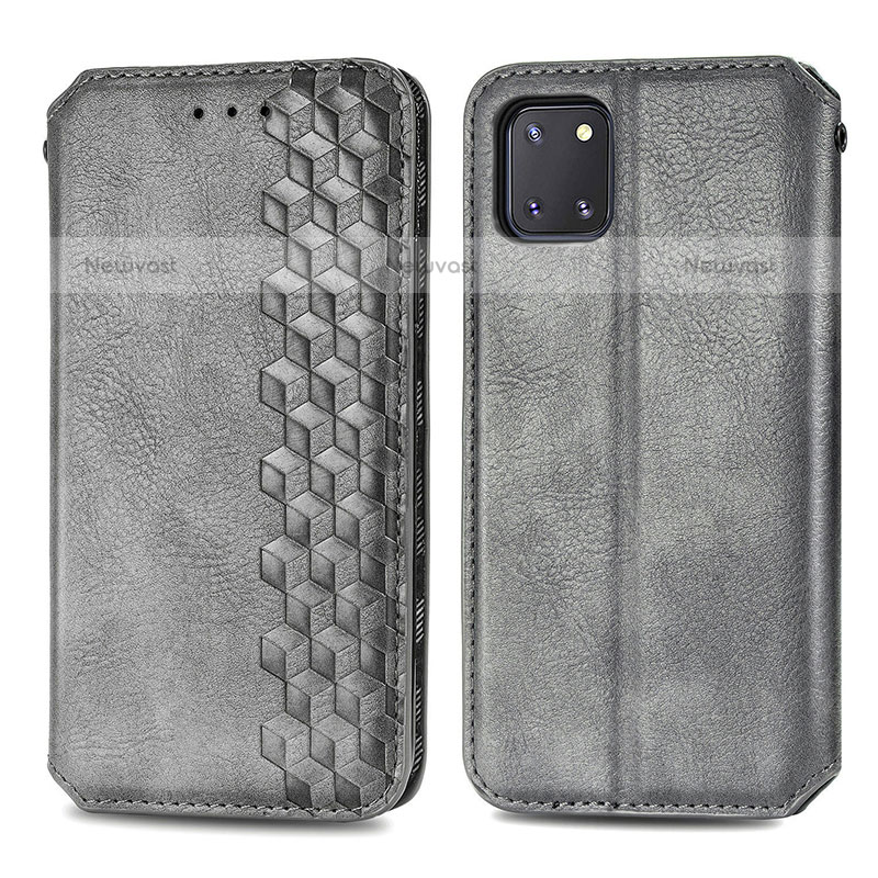 Leather Case Stands Flip Cover Holder S01D for Samsung Galaxy Note 10 Lite Gray