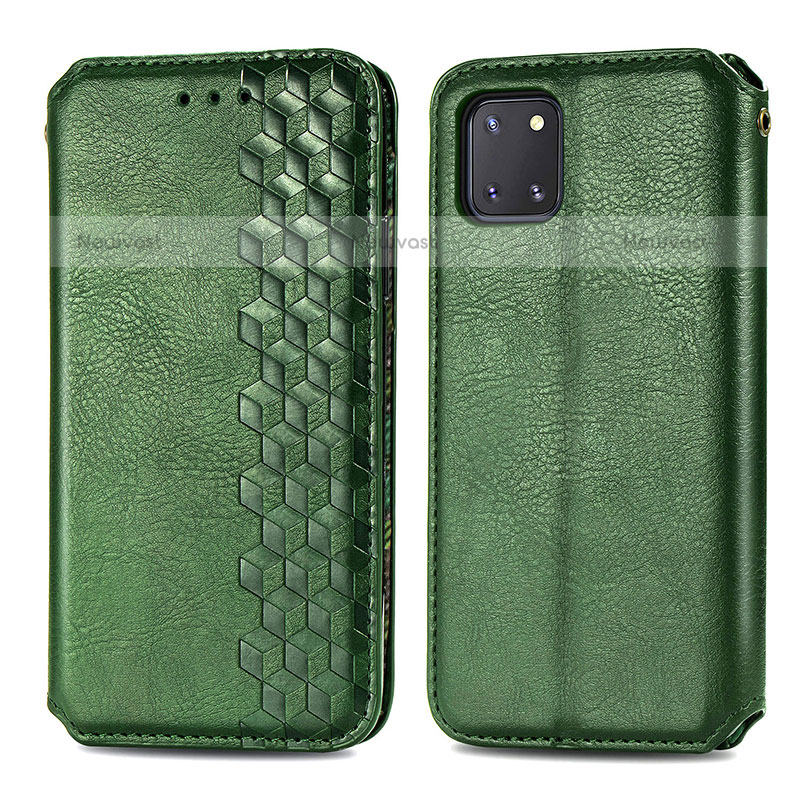 Leather Case Stands Flip Cover Holder S01D for Samsung Galaxy Note 10 Lite Green