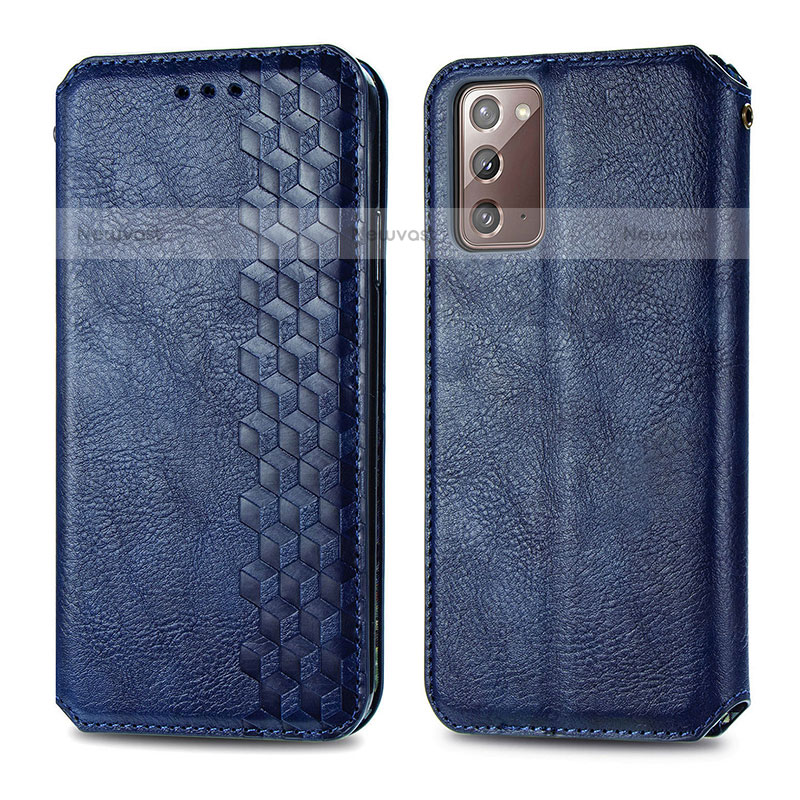 Leather Case Stands Flip Cover Holder S01D for Samsung Galaxy Note 20 5G Blue