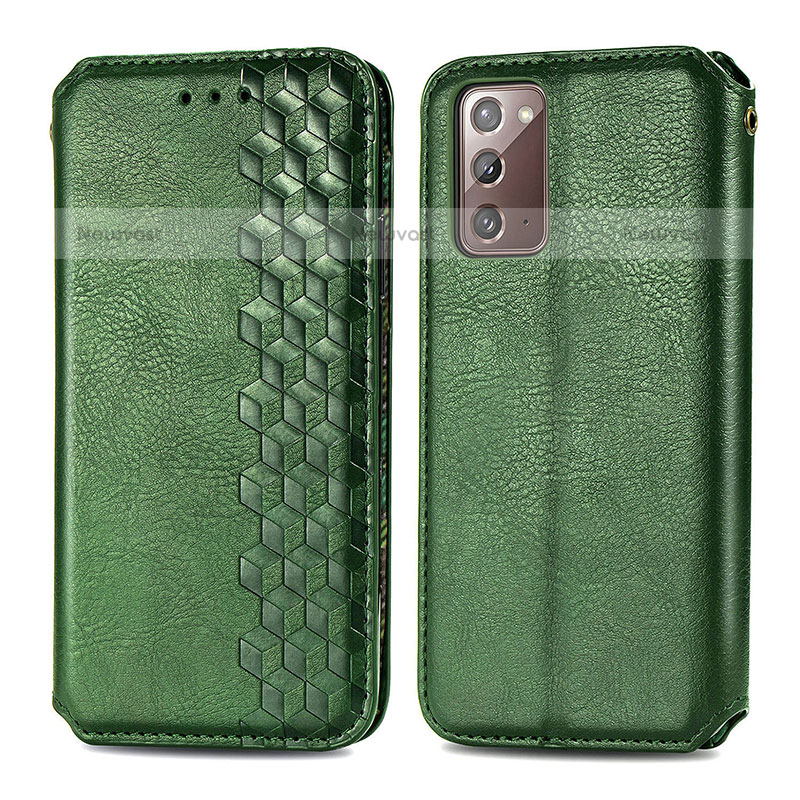 Leather Case Stands Flip Cover Holder S01D for Samsung Galaxy Note 20 5G Green