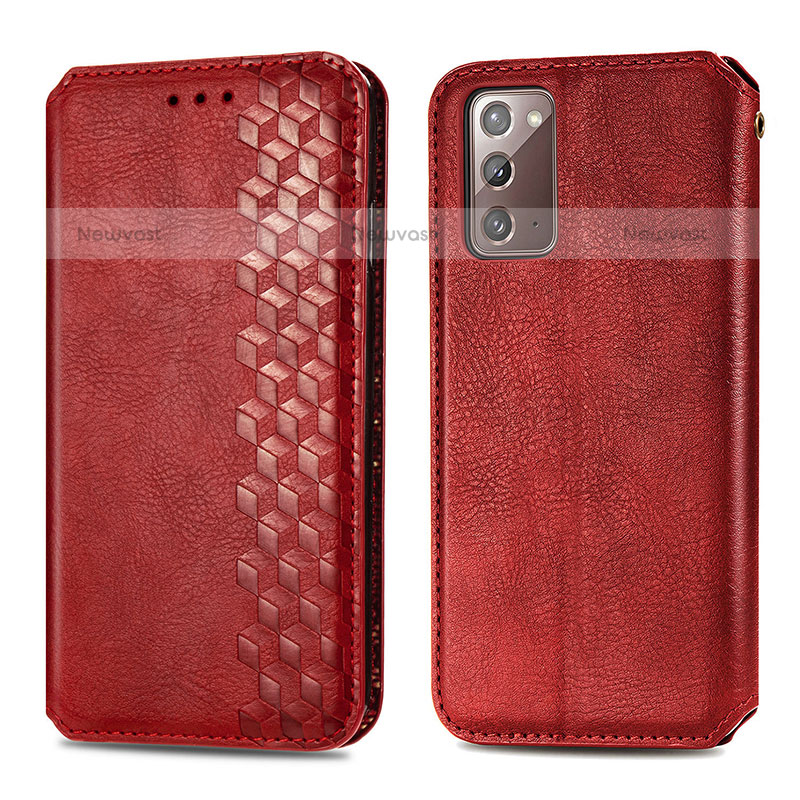 Leather Case Stands Flip Cover Holder S01D for Samsung Galaxy Note 20 5G Red