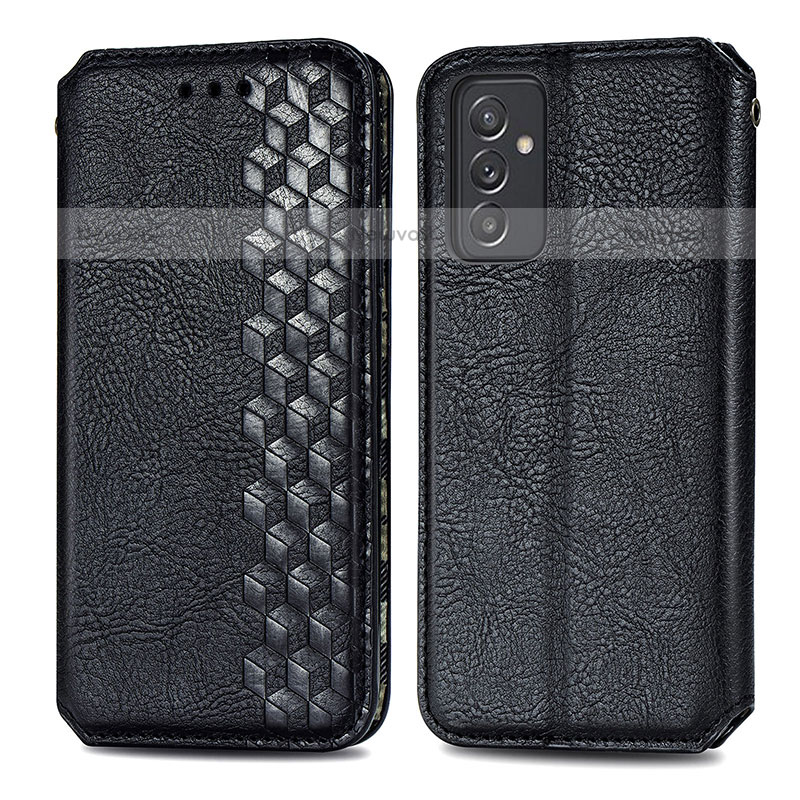 Leather Case Stands Flip Cover Holder S01D for Samsung Galaxy Quantum2 5G Black