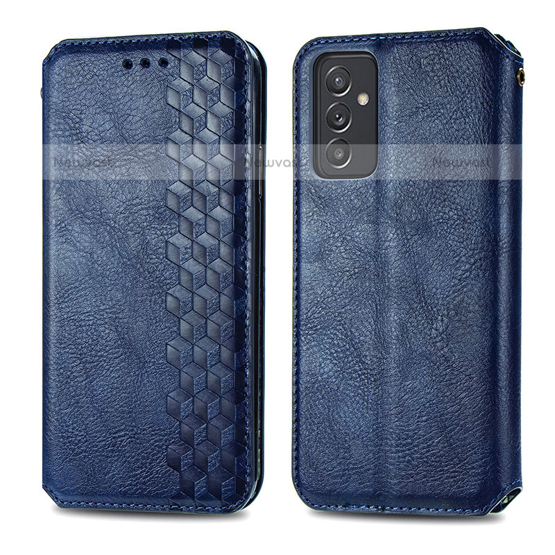 Leather Case Stands Flip Cover Holder S01D for Samsung Galaxy Quantum2 5G Blue