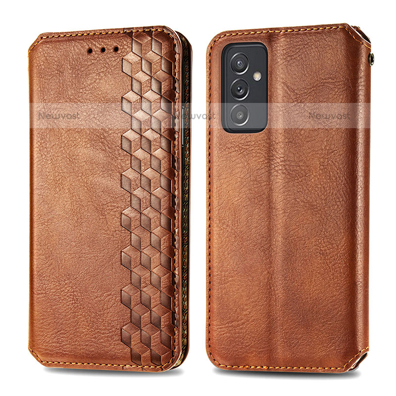 Leather Case Stands Flip Cover Holder S01D for Samsung Galaxy Quantum2 5G Brown
