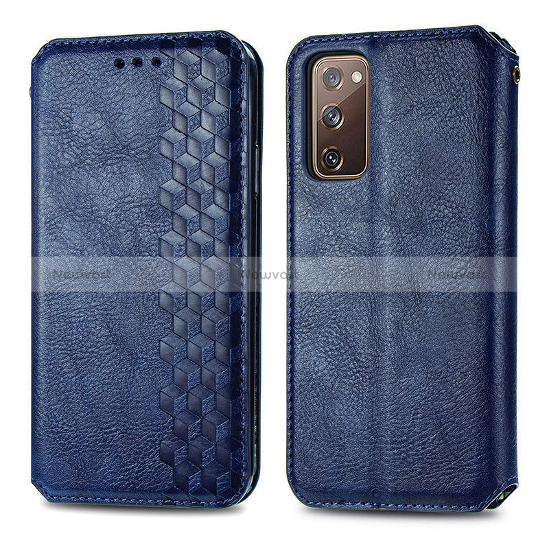 Leather Case Stands Flip Cover Holder S01D for Samsung Galaxy S20 FE 5G Blue