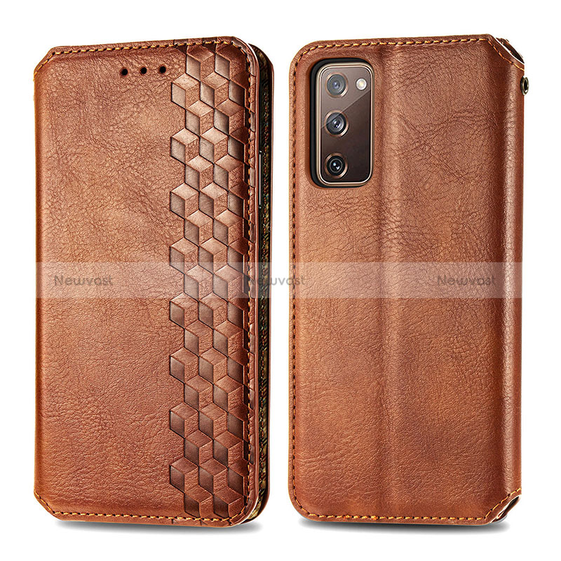 Leather Case Stands Flip Cover Holder S01D for Samsung Galaxy S20 FE 5G Brown