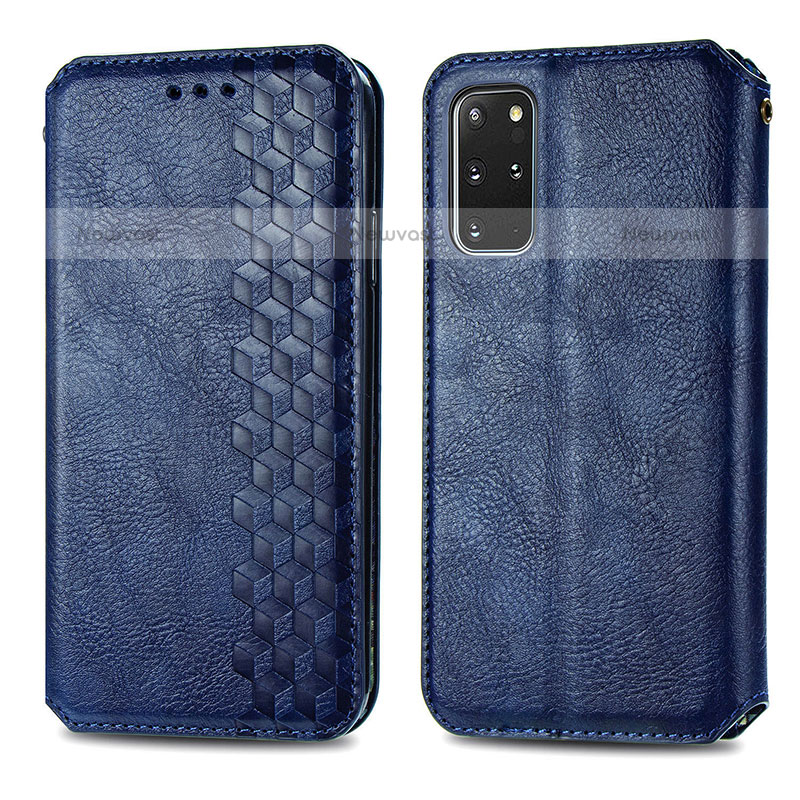 Leather Case Stands Flip Cover Holder S01D for Samsung Galaxy S20 Plus 5G Blue