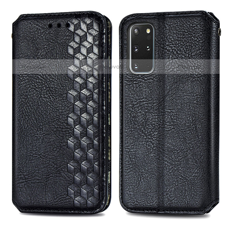 Leather Case Stands Flip Cover Holder S01D for Samsung Galaxy S20 Plus Black