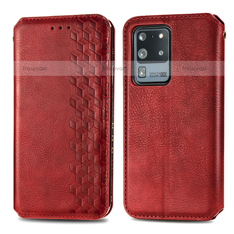 Leather Case Stands Flip Cover Holder S01D for Samsung Galaxy S20 Ultra 5G Red