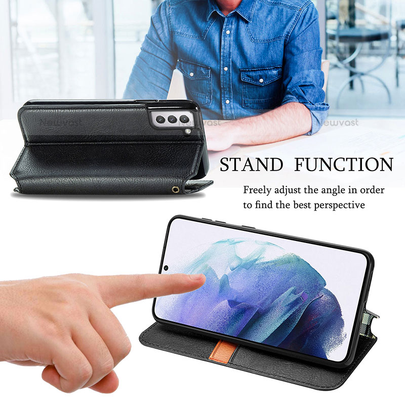 Leather Case Stands Flip Cover Holder S01D for Samsung Galaxy S22 5G