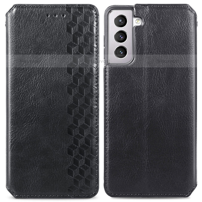 Leather Case Stands Flip Cover Holder S01D for Samsung Galaxy S22 5G Black