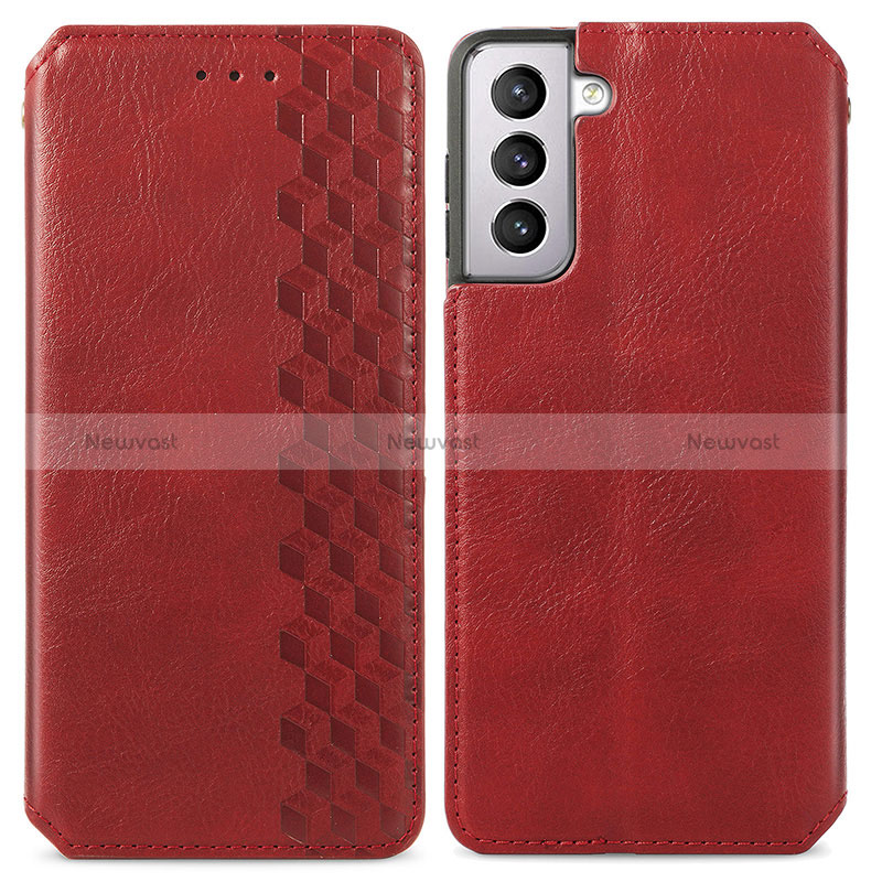 Leather Case Stands Flip Cover Holder S01D for Samsung Galaxy S24 Plus 5G Red