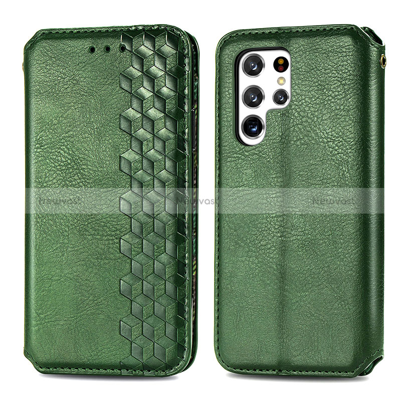 Leather Case Stands Flip Cover Holder S01D for Samsung Galaxy S24 Ultra 5G Green