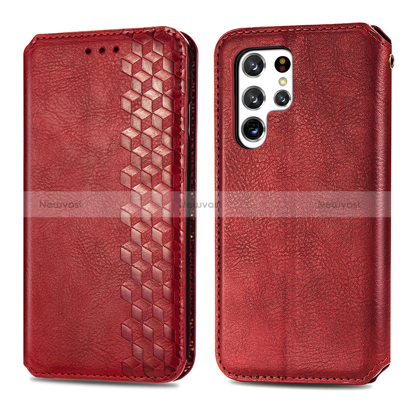 Leather Case Stands Flip Cover Holder S01D for Samsung Galaxy S24 Ultra 5G Red