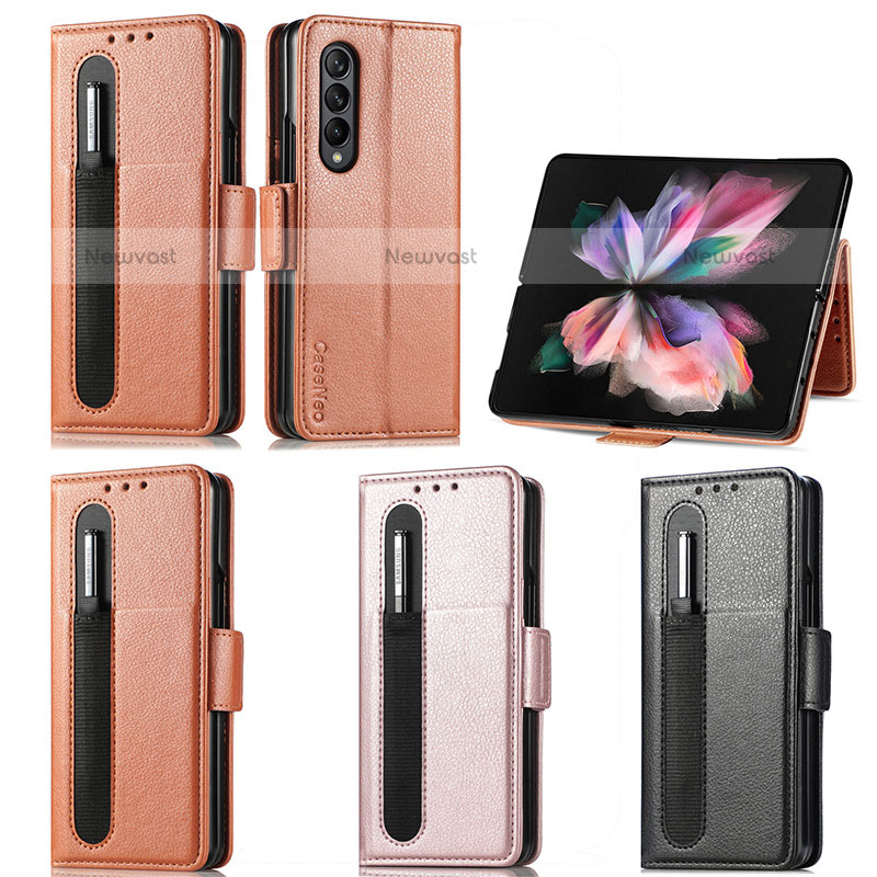 Leather Case Stands Flip Cover Holder S01D for Samsung Galaxy Z Fold3 5G