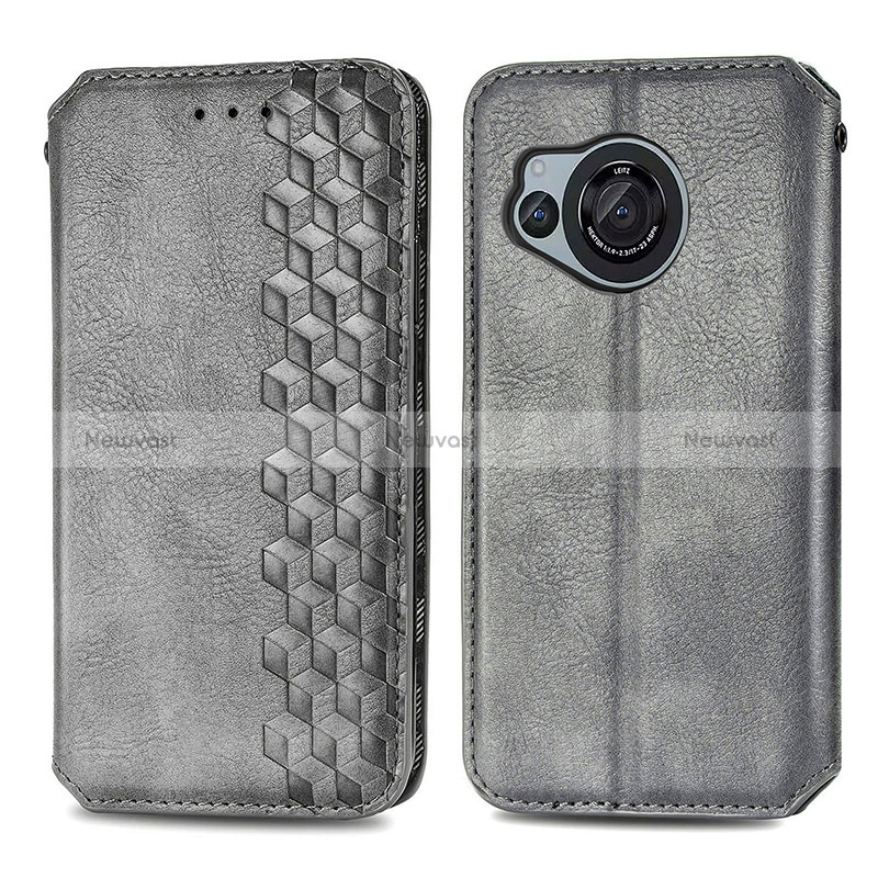 Leather Case Stands Flip Cover Holder S01D for Sharp Aquos R8 Gray