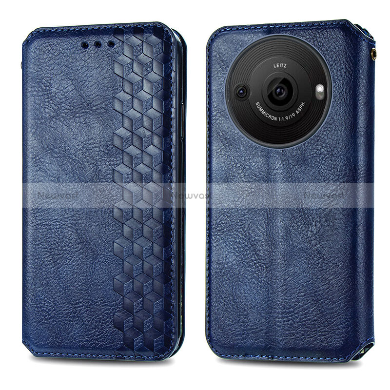 Leather Case Stands Flip Cover Holder S01D for Sharp Aquos R8 Pro Blue