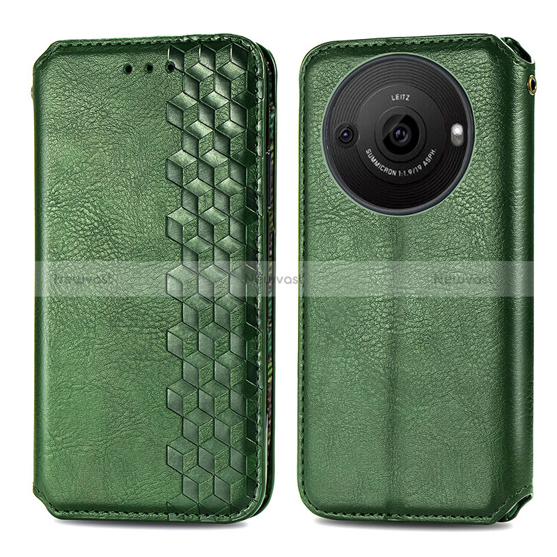 Leather Case Stands Flip Cover Holder S01D for Sharp Aquos R8 Pro Green