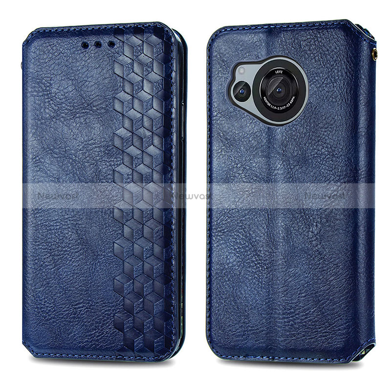 Leather Case Stands Flip Cover Holder S01D for Sharp Aquos R8s Blue