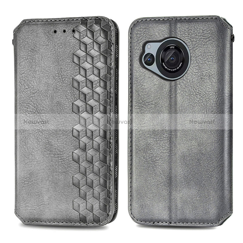 Leather Case Stands Flip Cover Holder S01D for Sharp Aquos R8s Gray