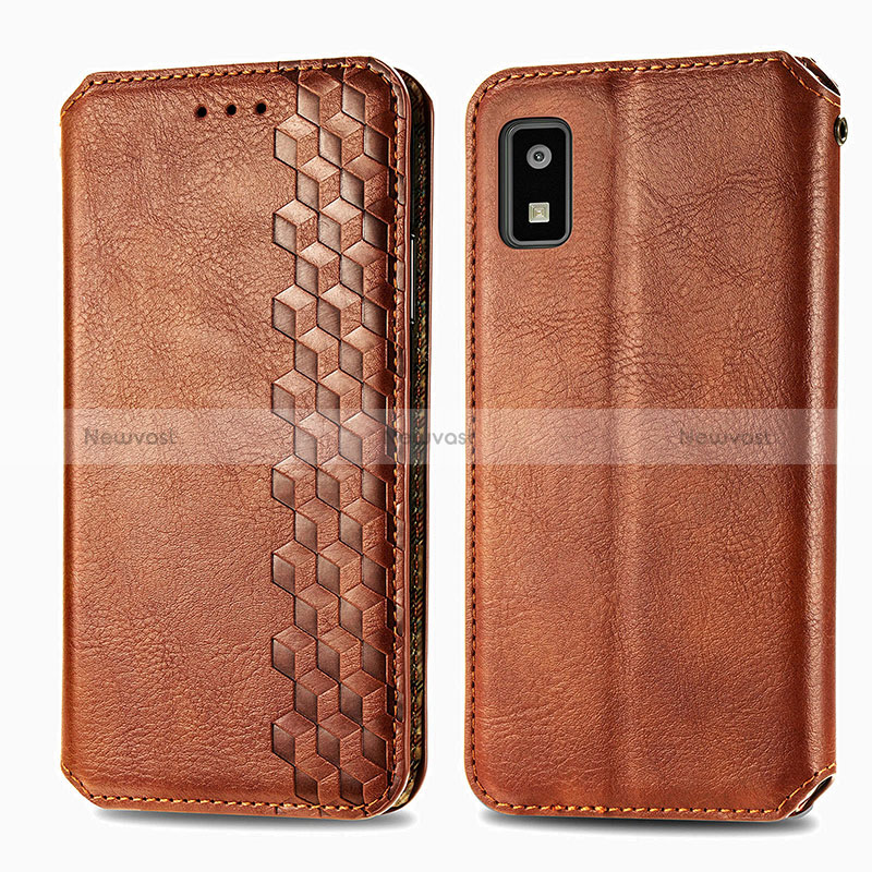 Leather Case Stands Flip Cover Holder S01D for Sharp Aquos wish3 Brown