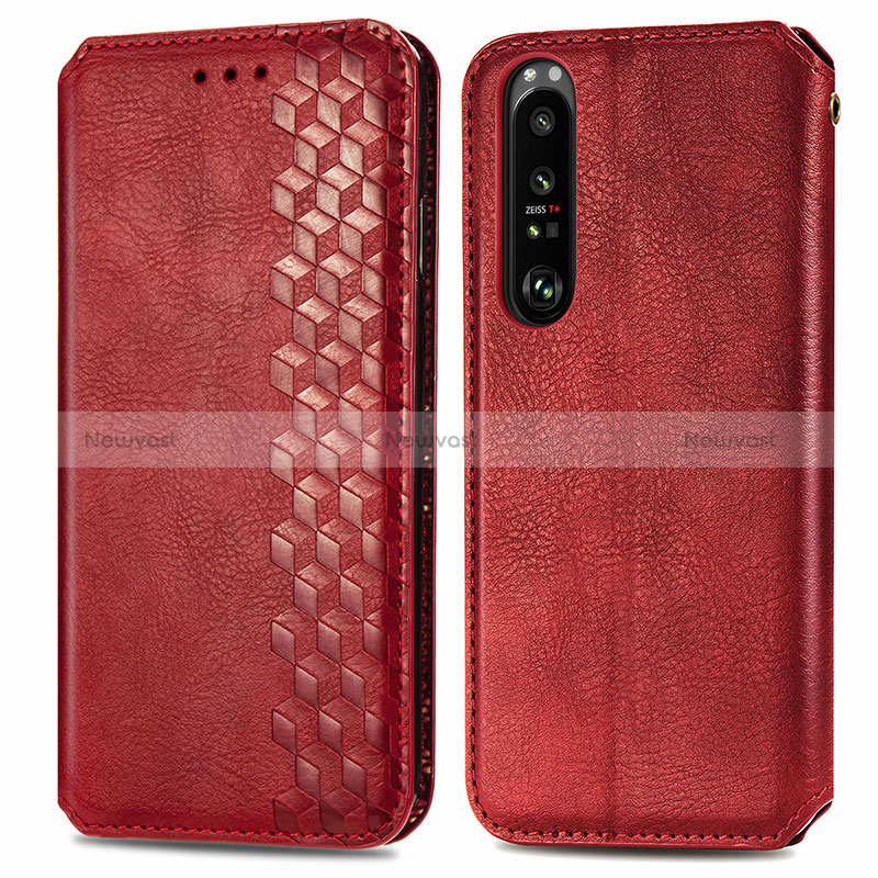 Leather Case Stands Flip Cover Holder S01D for Sony Xperia 1 III Red