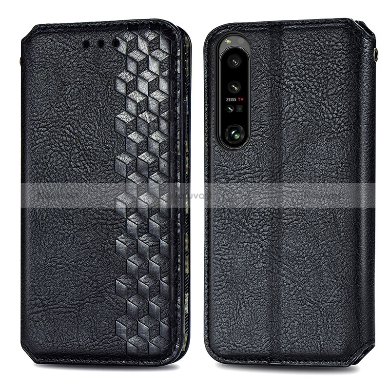 Leather Case Stands Flip Cover Holder S01D for Sony Xperia 1 IV Black
