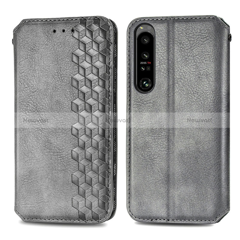 Leather Case Stands Flip Cover Holder S01D for Sony Xperia 1 IV Gray