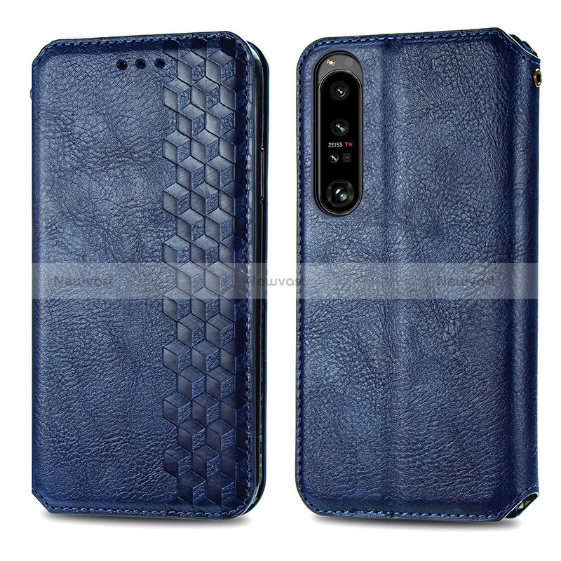 Leather Case Stands Flip Cover Holder S01D for Sony Xperia 1 IV SO-51C Blue