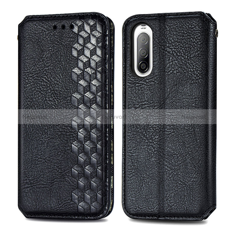 Leather Case Stands Flip Cover Holder S01D for Sony Xperia 10 II Black