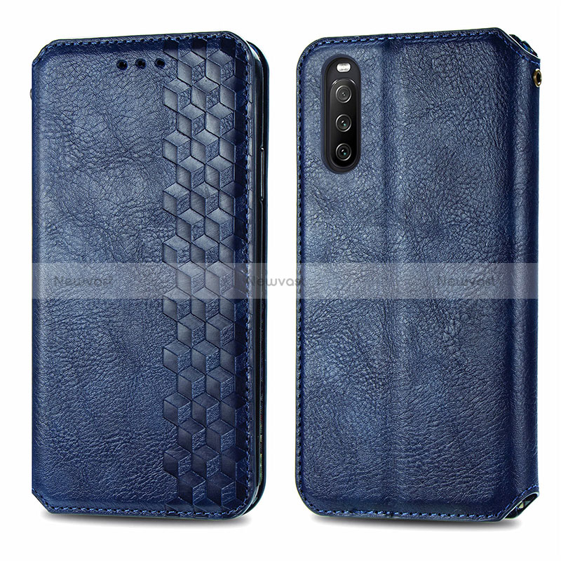 Leather Case Stands Flip Cover Holder S01D for Sony Xperia 10 III Blue