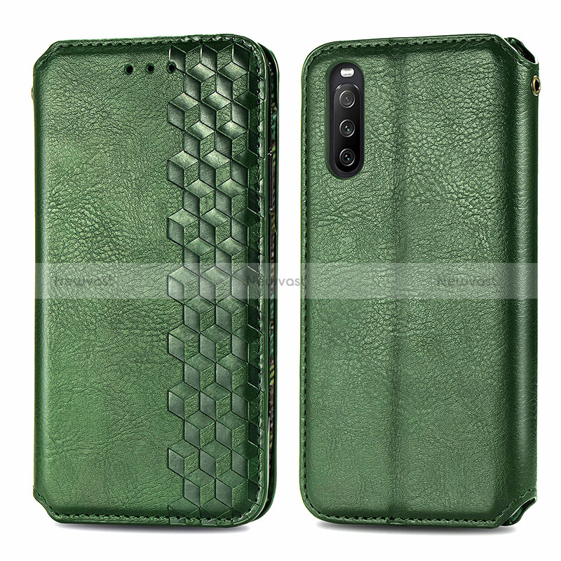 Leather Case Stands Flip Cover Holder S01D for Sony Xperia 10 III Green