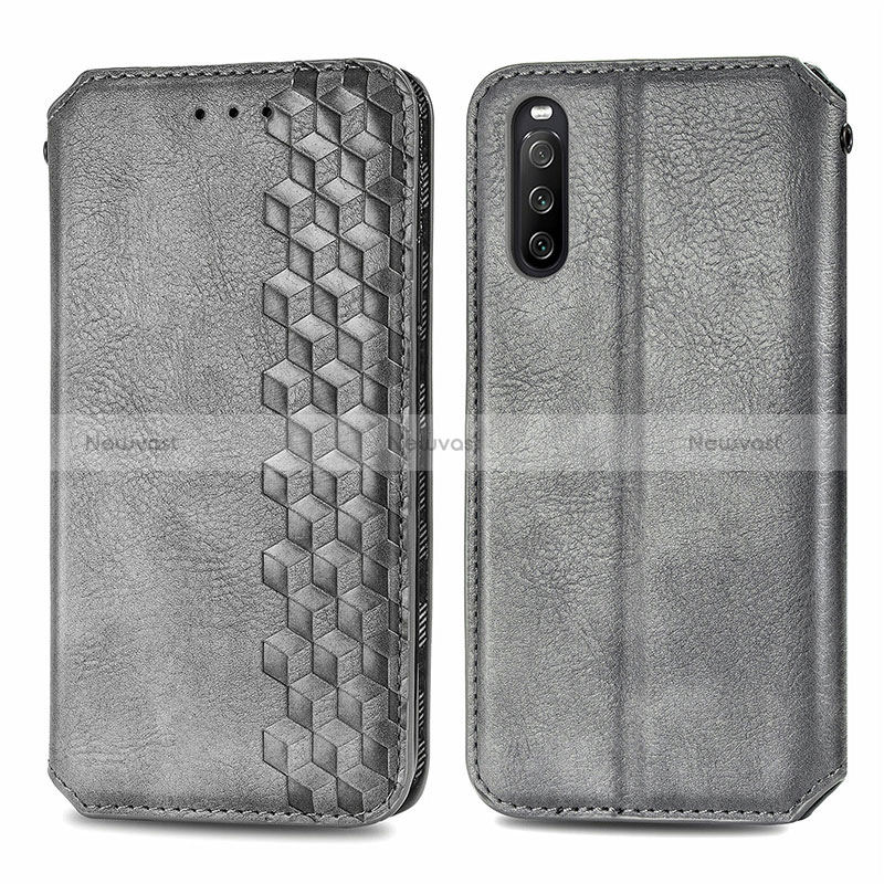 Leather Case Stands Flip Cover Holder S01D for Sony Xperia 10 III SOG04 Gray