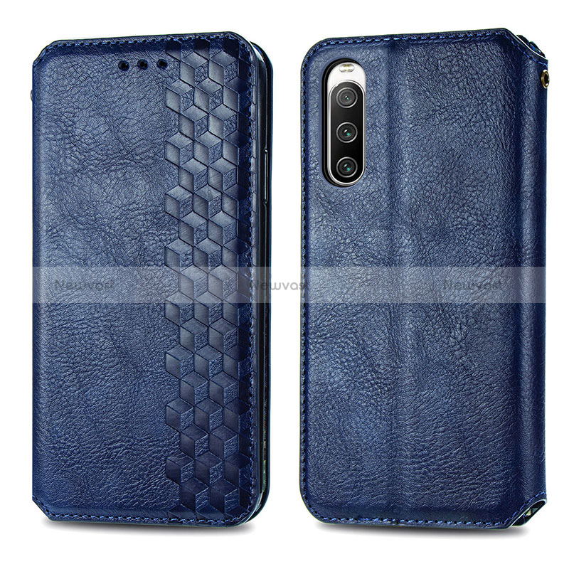 Leather Case Stands Flip Cover Holder S01D for Sony Xperia 10 IV Blue