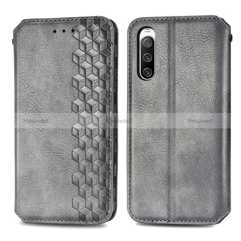 Leather Case Stands Flip Cover Holder S01D for Sony Xperia 10 IV Gray