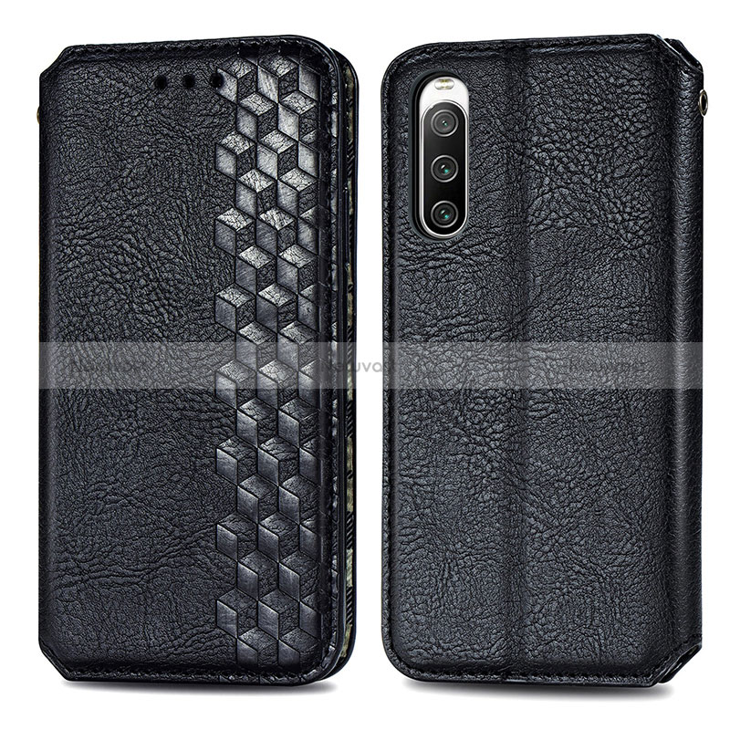 Leather Case Stands Flip Cover Holder S01D for Sony Xperia 10 IV SO-52C Black