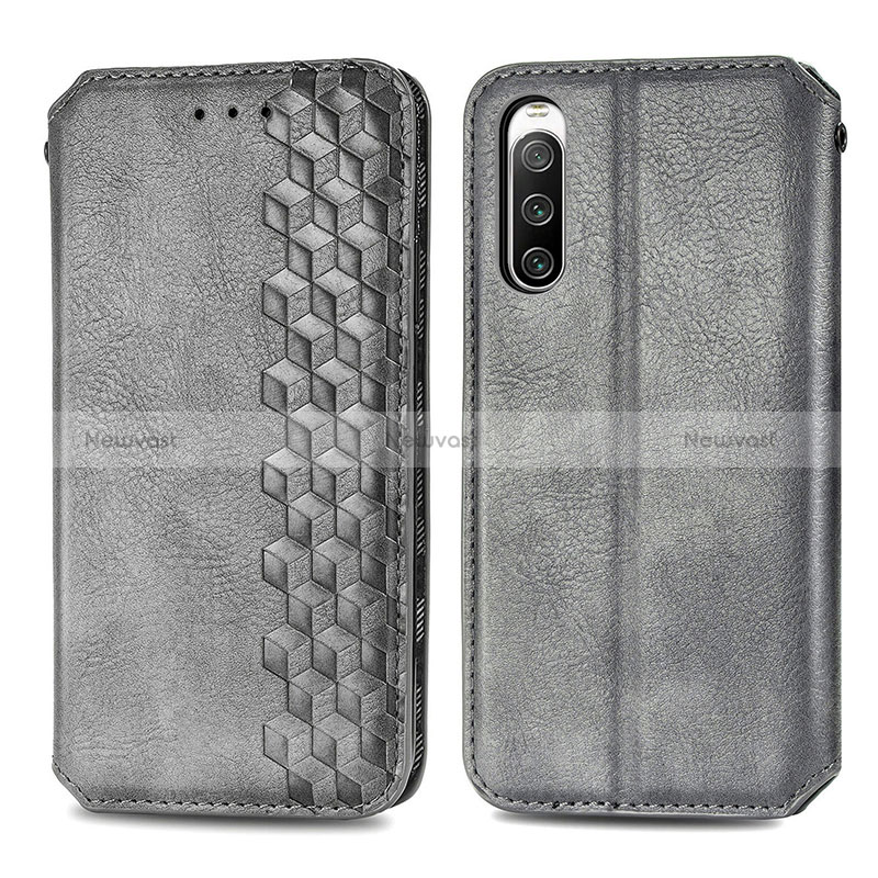 Leather Case Stands Flip Cover Holder S01D for Sony Xperia 10 IV SOG07 Gray